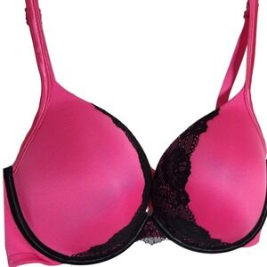 Cacique hot pink & black lace bra 40DD/PLUS/40E lane bryant